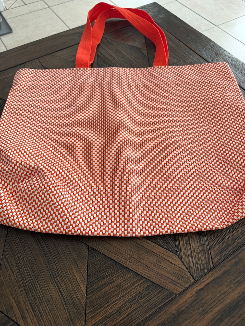 Crate & Barrel Orange & White Basketweave Large Beach & Market Carryall